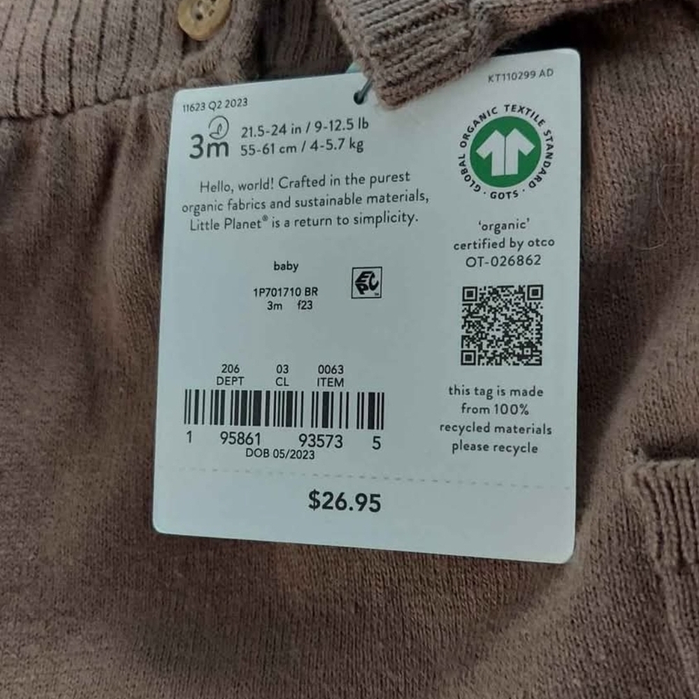 NWT Carter's Kids Brown Pleated Casual Dress Long Sleeves - Organic Cotton ~3M - Picture 5 of 6